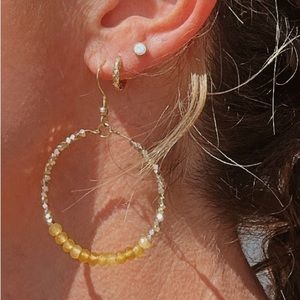 Golden Yellow Onyx Sparkly Gold Beaded Earring Gemstone Dangle Hoops beaded gift